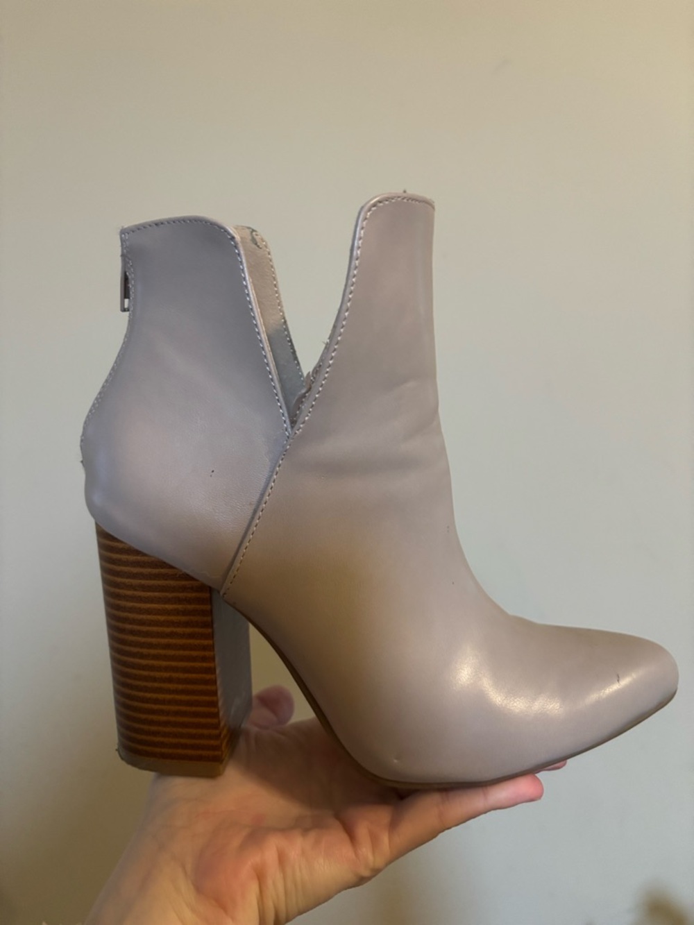 Express Lilac-Taupe Cutout Block Heel Ankle Boots
